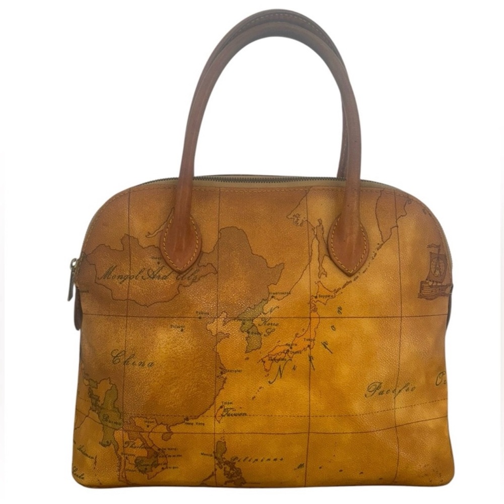Alviero Martini Tan Map Print Satchel